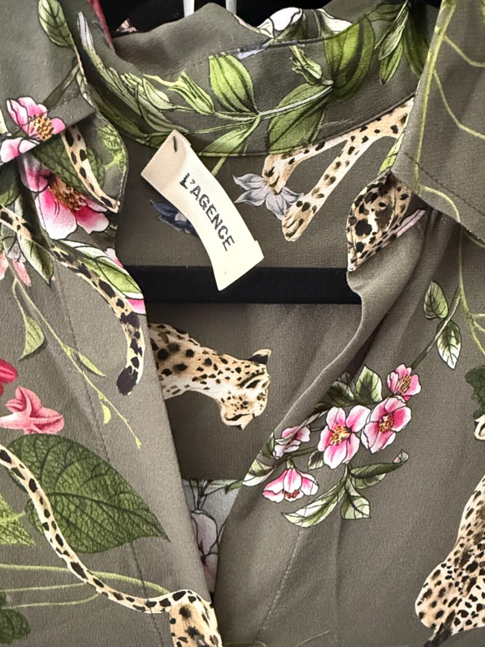 L'Agence  Olive Floral & Leopard Print Button-Up Blouse - Picture 3 of 4